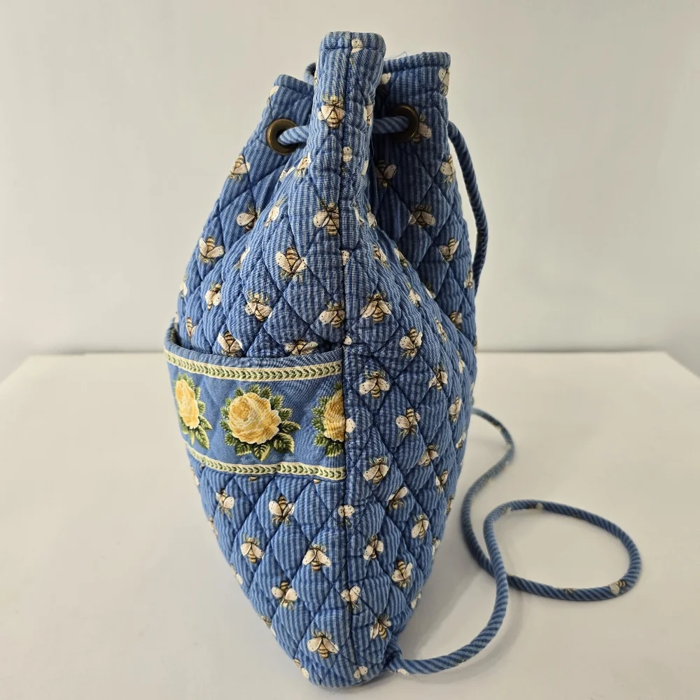 Vera Bradley Floral Bee Rose Flower Y2k 90s Drawstring Daypack Napsack Backpack